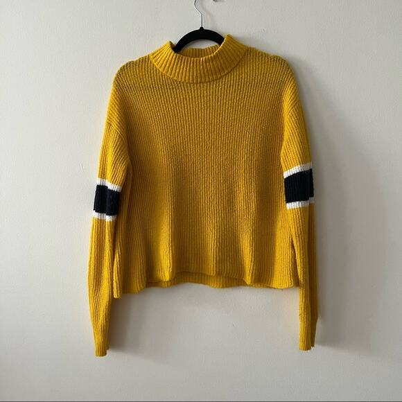 John + Jenn Yellow Stripe Mock Neck Sweater - Picture 2 of 6